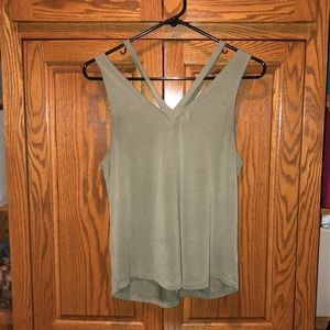 Olive tank with thick straps, cross straps in back